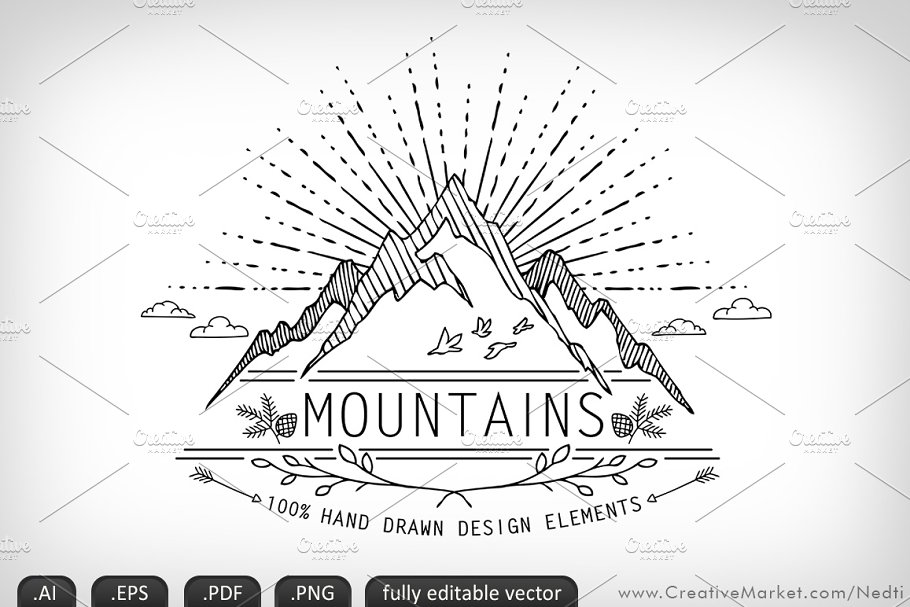 Download Mountains Handdrawn Doodle Vector