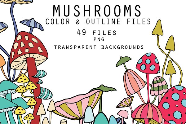 Download Mushrooms - color and outline