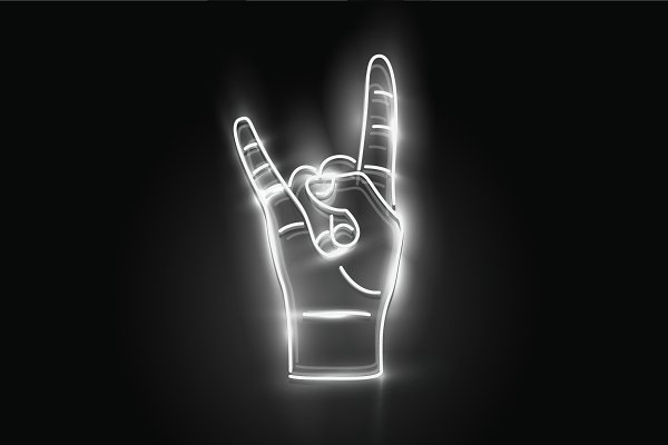 Download Rock-n-roll hand white neon sign.