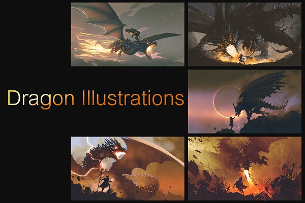 Download Fantasy dragon illustration set