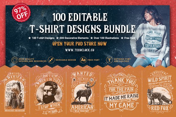 Download 100 Editable T-shirt Designs