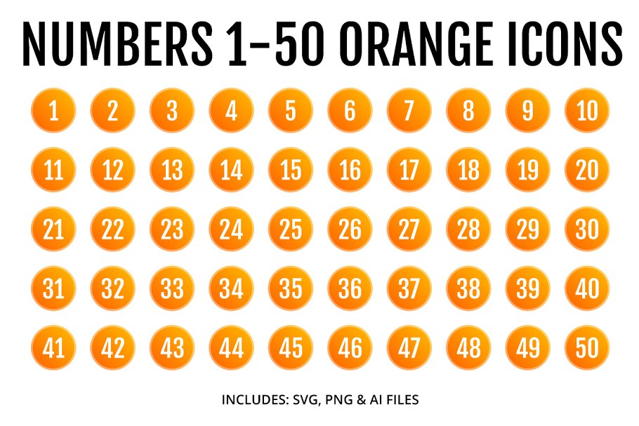 Download Numbers 1-50 Orange Icons