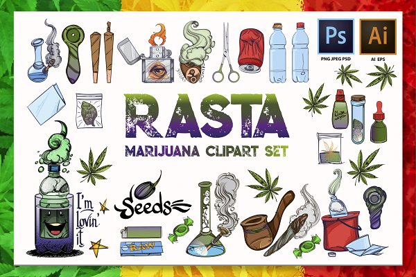 Download Rasta Marijuana clipart set One love