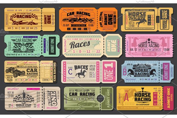 Download Car and horse racing retro tickets