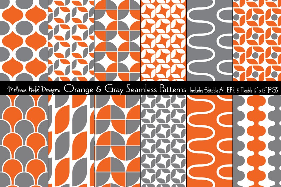 Download Orange & Gray Seamless Patterns