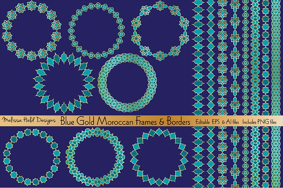Download Blue Gold Moroccan Frames & Borders