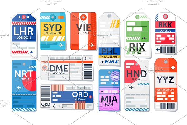 Download Luggage tag set. Isolated airport