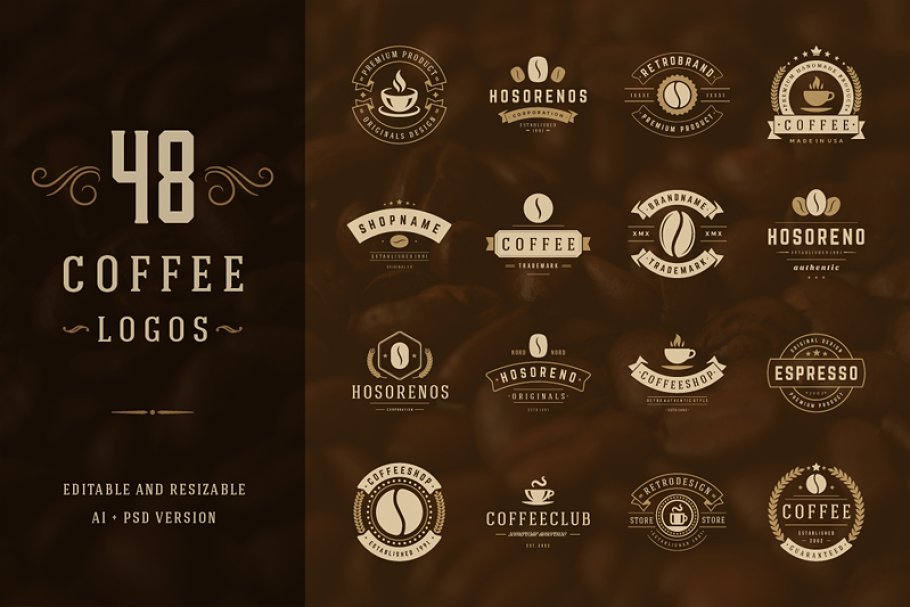 Download 48 Coffee Logotypes and Badges