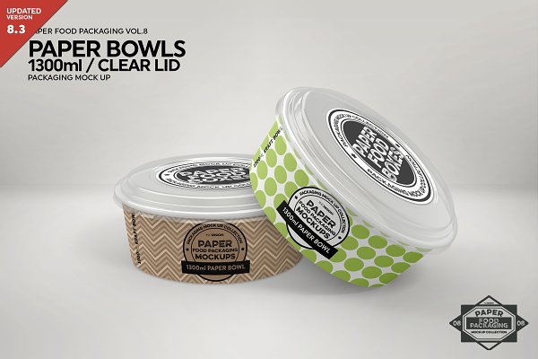 Download Paper Bowls with Clear Lids Mockup