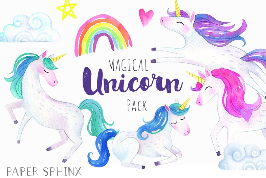 Download Magical Unicorns Watercolor Pack