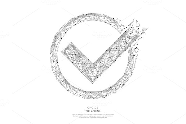 Download check mark low poly black on white