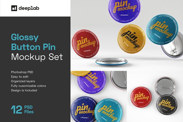 Download Glossy Button Pin Mockup Set