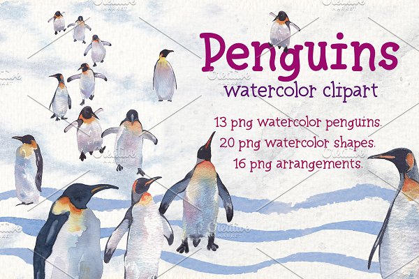 Download Penguins watercolor clipart