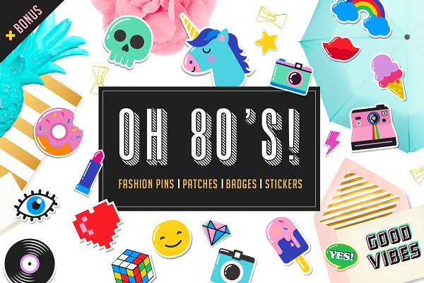Download Pop Art 80's patches and stickers