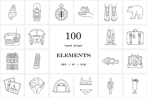 Download Hand Drawn Line Travel Icons