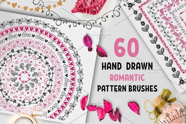 Download 60 Hand Drawn Romantic Pattern Brush