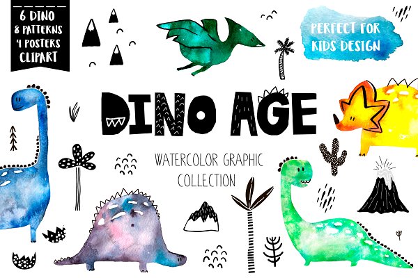 Download Dino Age watercolor childish set