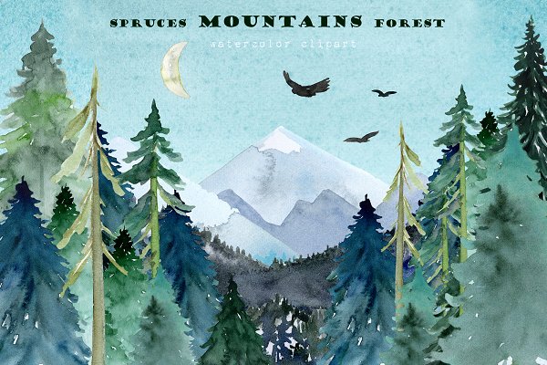 Download Mountains Spruces Forest. Watercolor