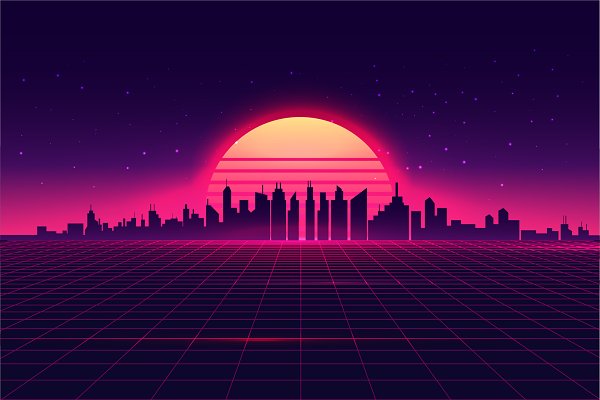 Download Synthwave retrowave night cityscape