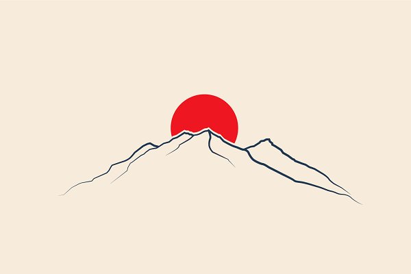 Download Red sun above mountains line