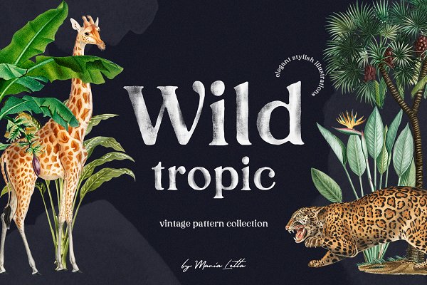Download Wild tropic vintage pattern set