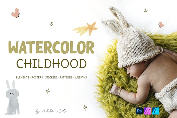 Download Watercolor Childhood Nursery Set