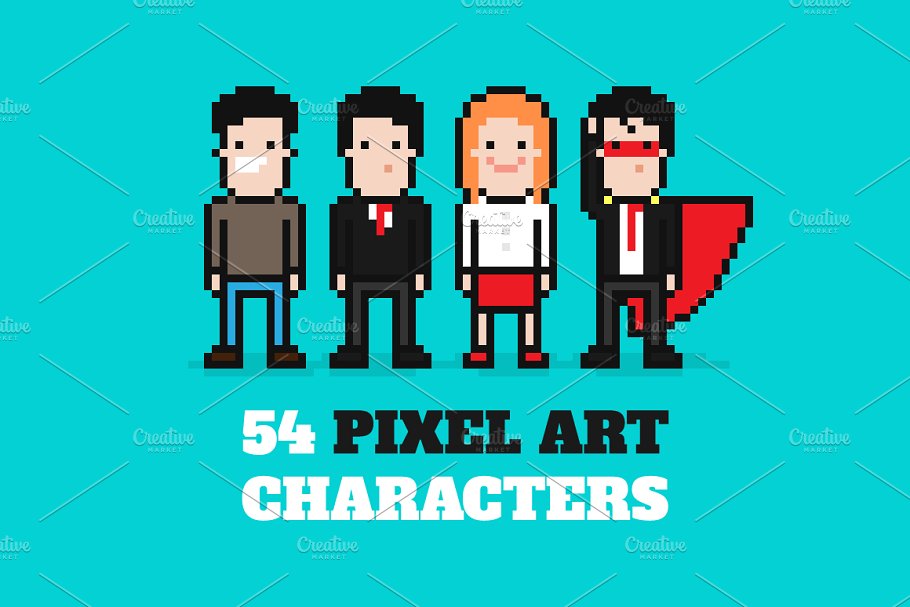 Download 54 Vector Pixel Art characters