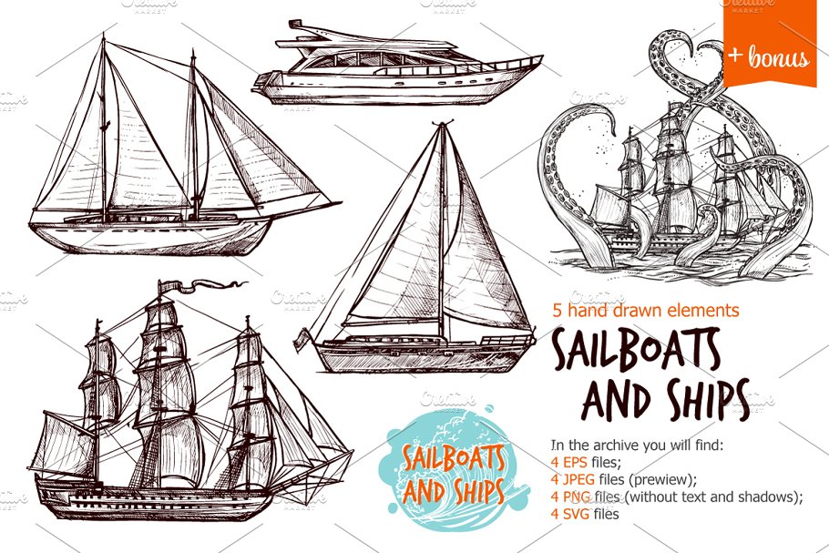 Download Sailships & Boats Sketch Set