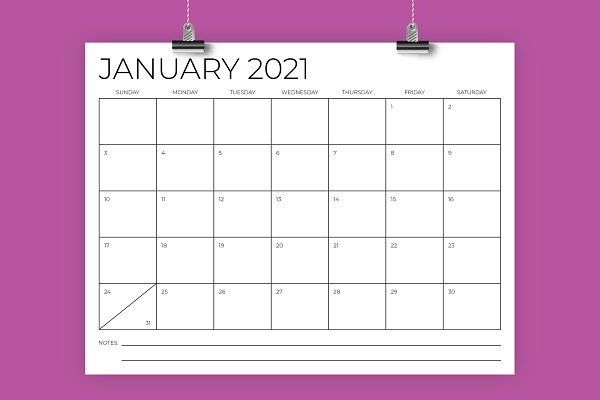 Download 8.5 x 11 Inch Minimal 2021 Calendar