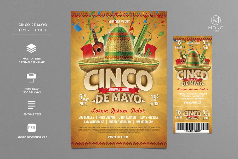 Download Cinco De Mayo Flyer + Ticket
