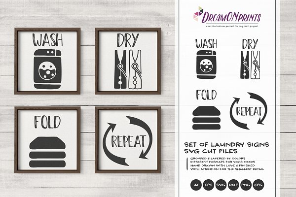 Download Set of 4 Laundry Signs SVG Vector