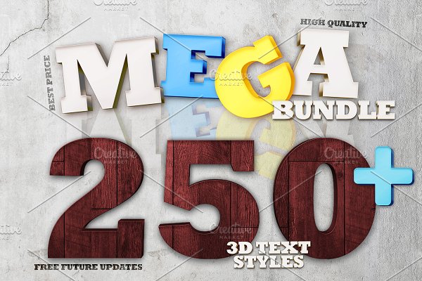 Download Mega Bundle 250+ 3D Text Styles