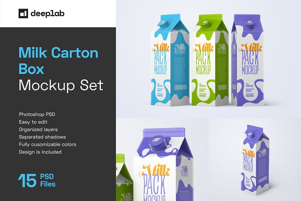 Download Milk Carton Box Mockup Set | Package