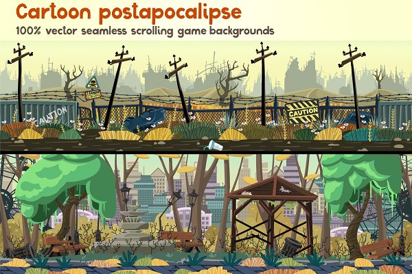 Download Cartoon postapocalipse parallax set
