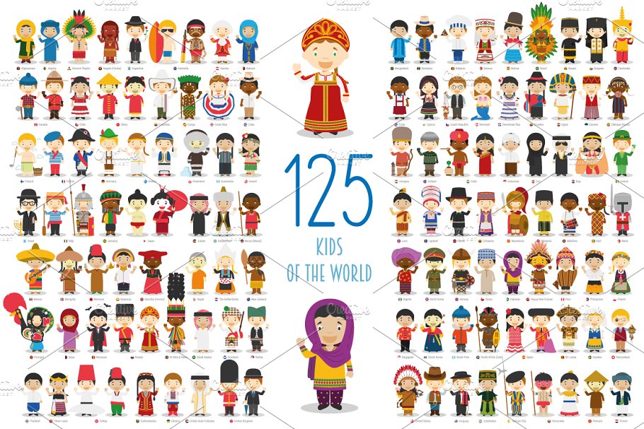 Download 125 Kids of the world cartoon style