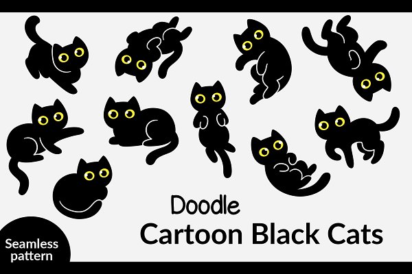 Download Cute Cartoon Black Cats set