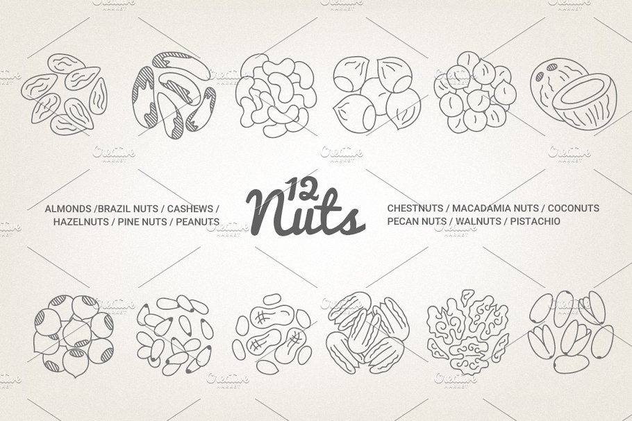 Download 12 Nuts - illustration & patterns