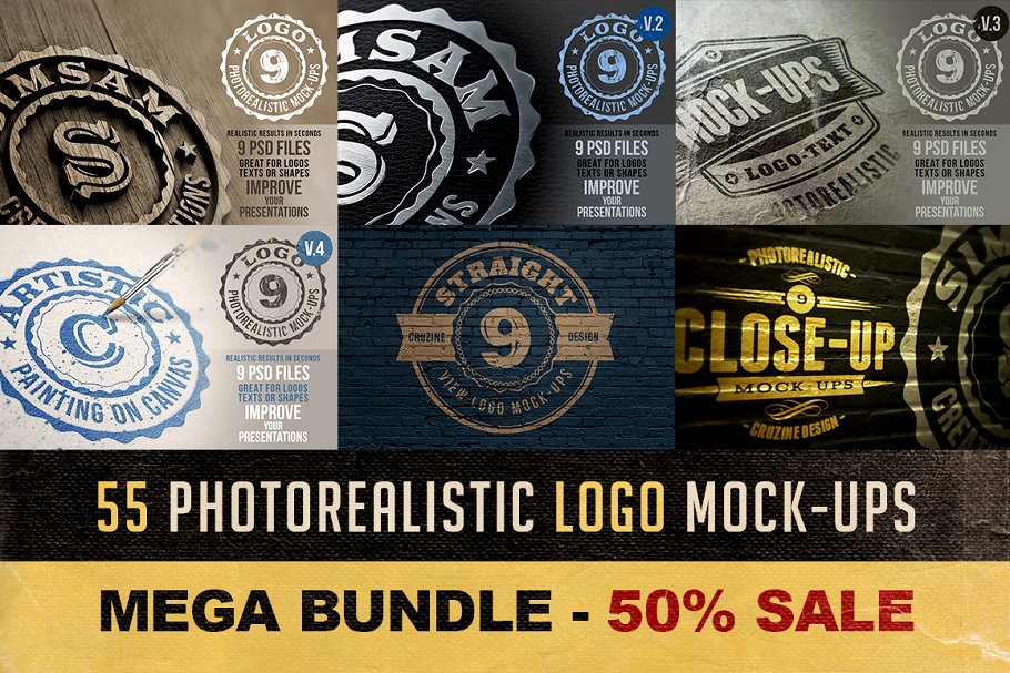 Download 55 Photorealistic Logo Mock-ups