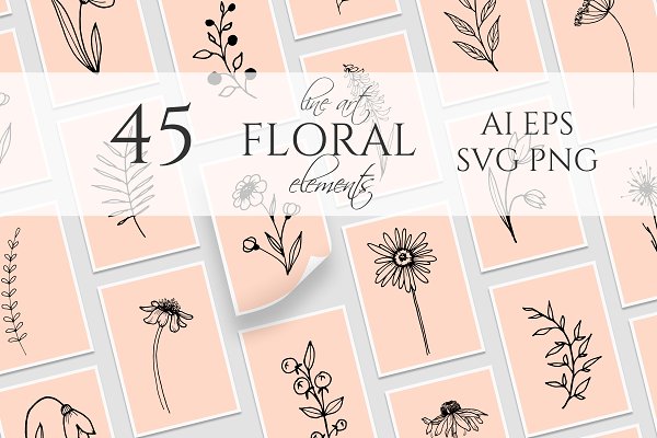 Download 45 Vector Line Art Floral Elements