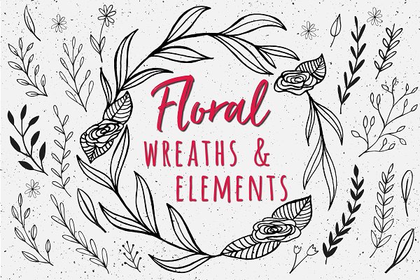 Download Hand Drawn Floral Wreaths + Elements