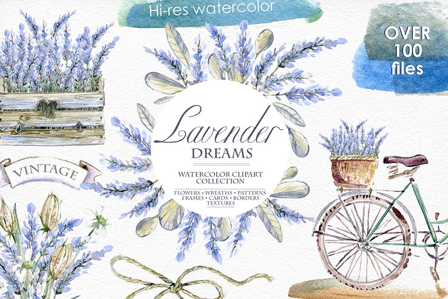 Download Lavender WATERCOLOR clipart set