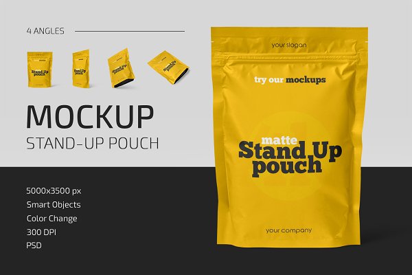 Download Matte Stand-Up Pouch Mockup Set