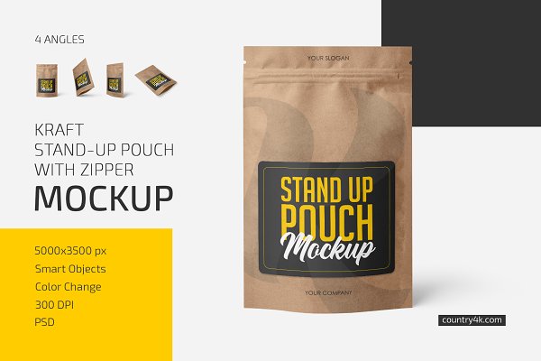 Download Kraft Stand-Up Pouch Mockup Set