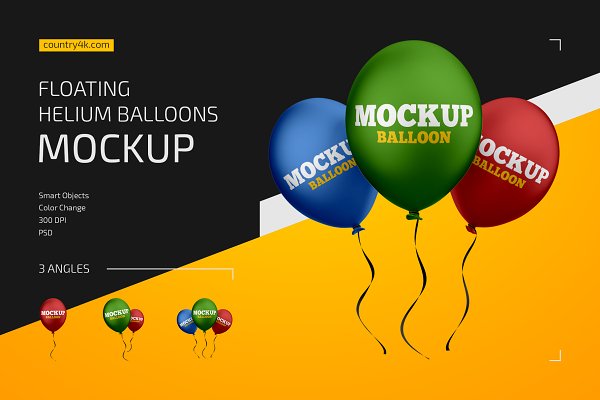 Download Floating Helium Balloons Mockup Set