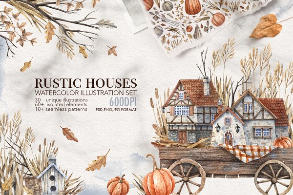 Download Watercolor Rustic Houses