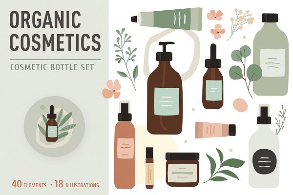 Download Organic Cosmetic. Bottle + Plants