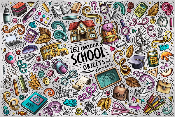 Download School Cartoon Objects Set