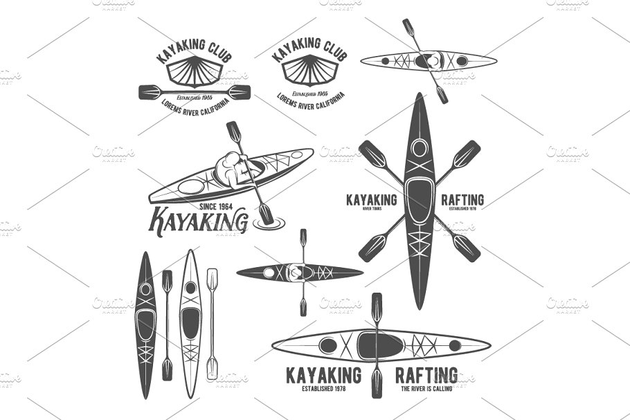 Download Set of vintage rafting labels
