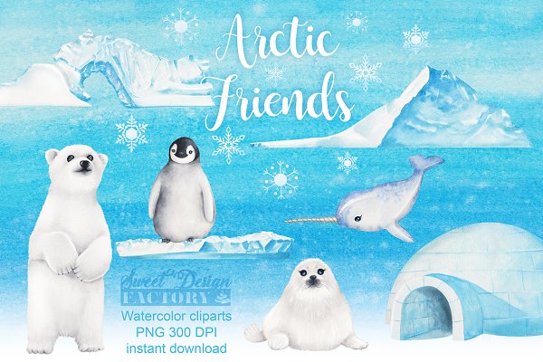 Download Arctic animals watercolor clipart