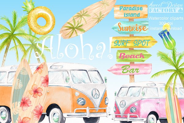 Download Watercolor surf clipart